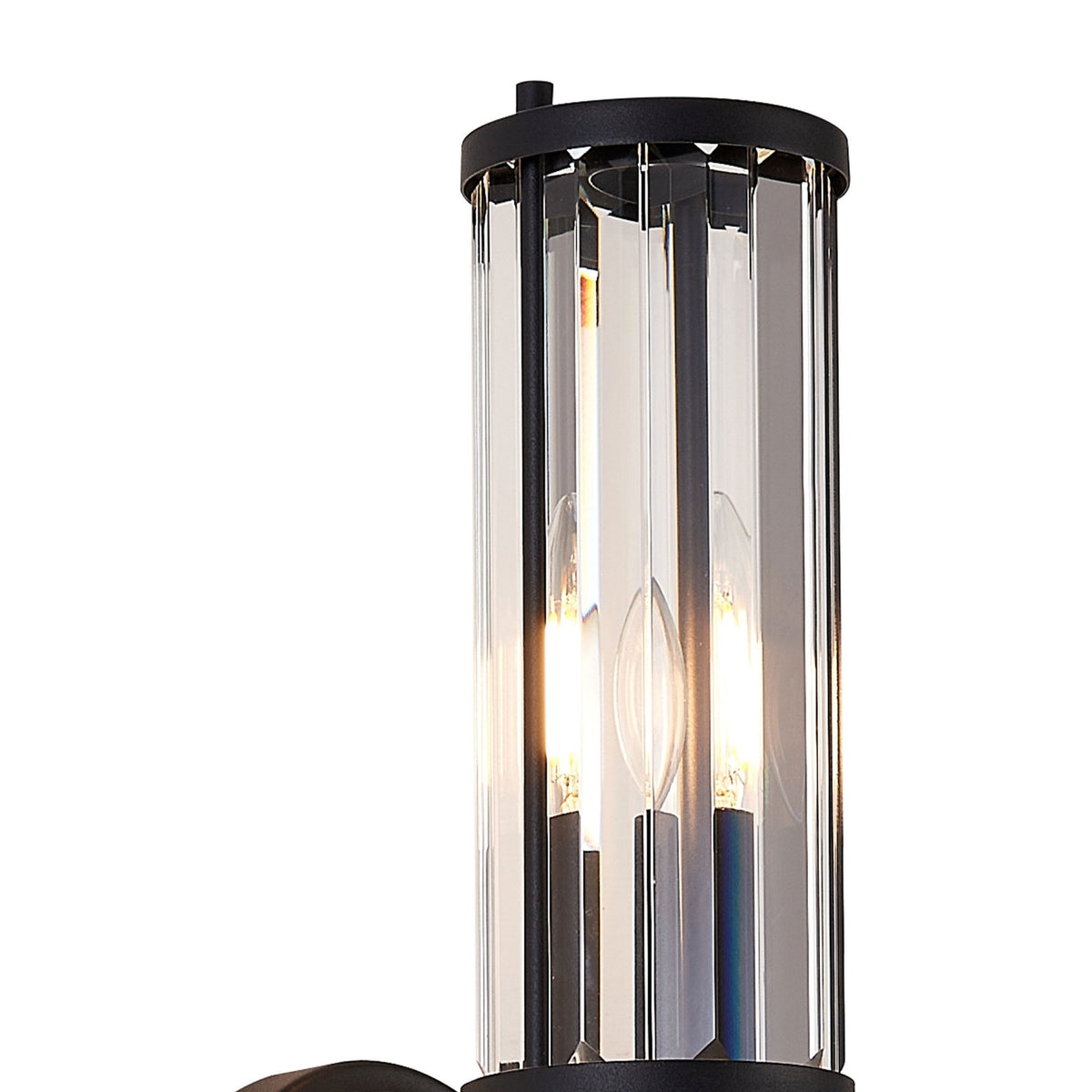 Caistor IP44 Up & Down Wall Light in Satin Black with Clear Crystal Rods