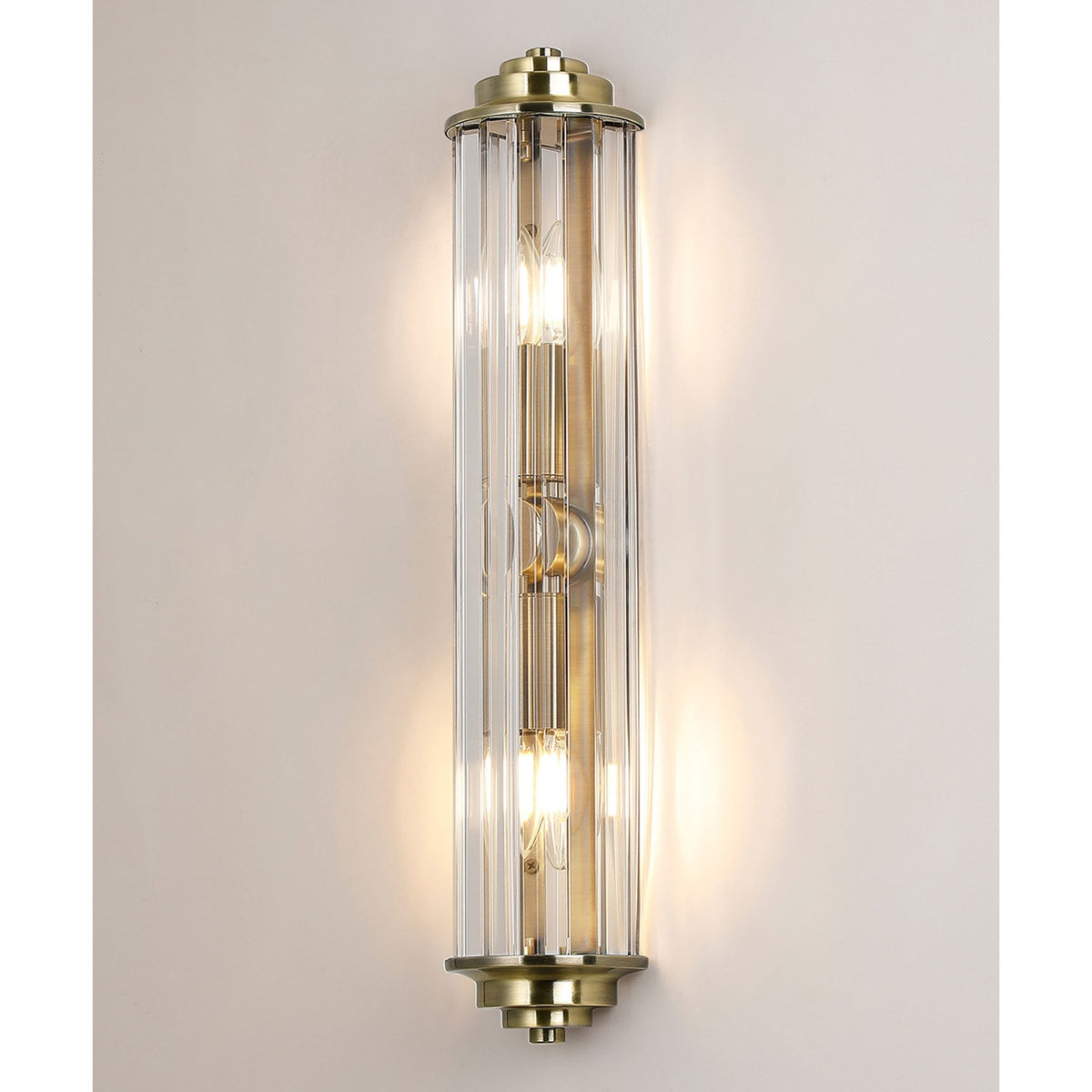 Caistor Flush IP44 Wall Light in Antique Brass with Clear Crystal Rods