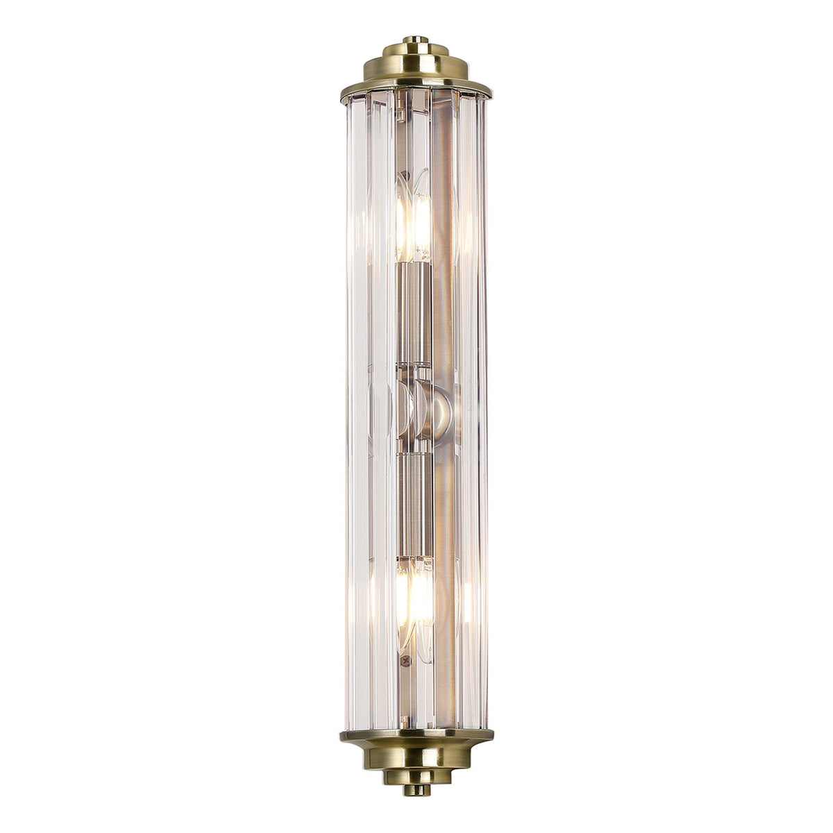 Caistor Flush IP44 Wall Light in Antique Brass with Clear Crystal Rods
