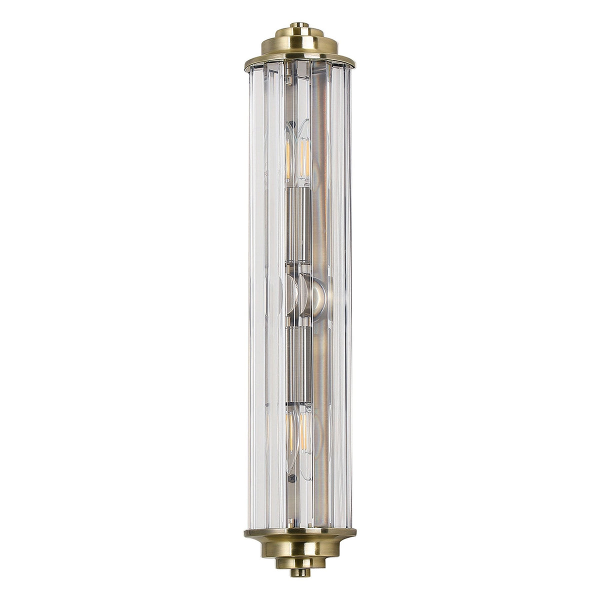 Caistor Flush IP44 Wall Light in Antique Brass with Clear Crystal Rods
