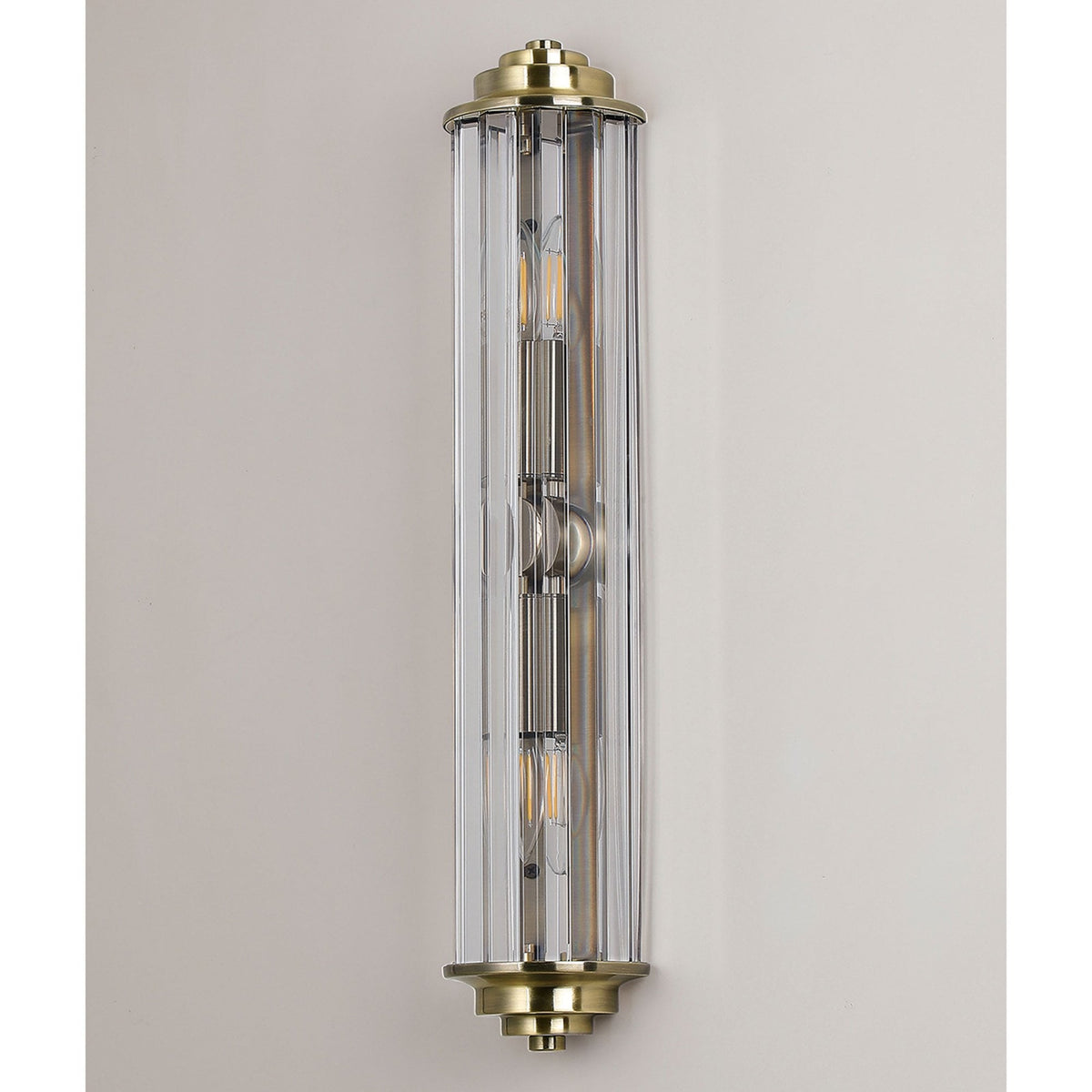 Caistor Flush IP44 Wall Light in Antique Brass with Clear Crystal Rods