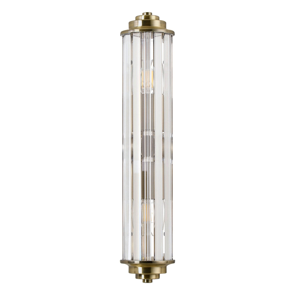 Caistor Flush IP44 Wall Light in Antique Brass with Clear Crystal Rods