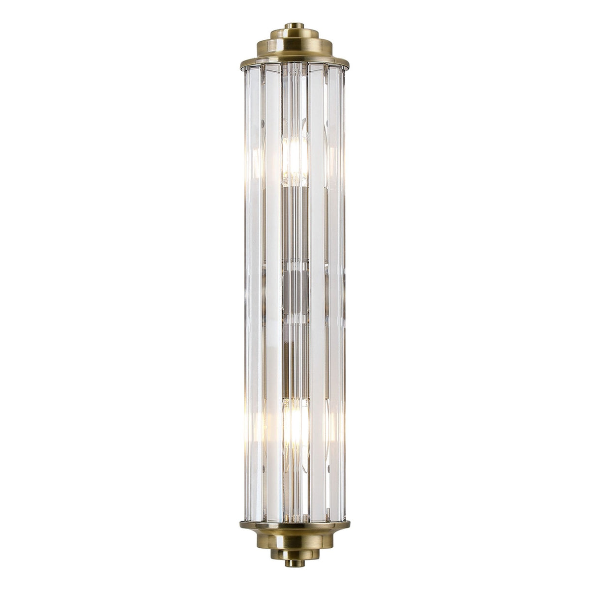 Caistor Flush IP44 Wall Light in Antique Brass with Clear Crystal Rods