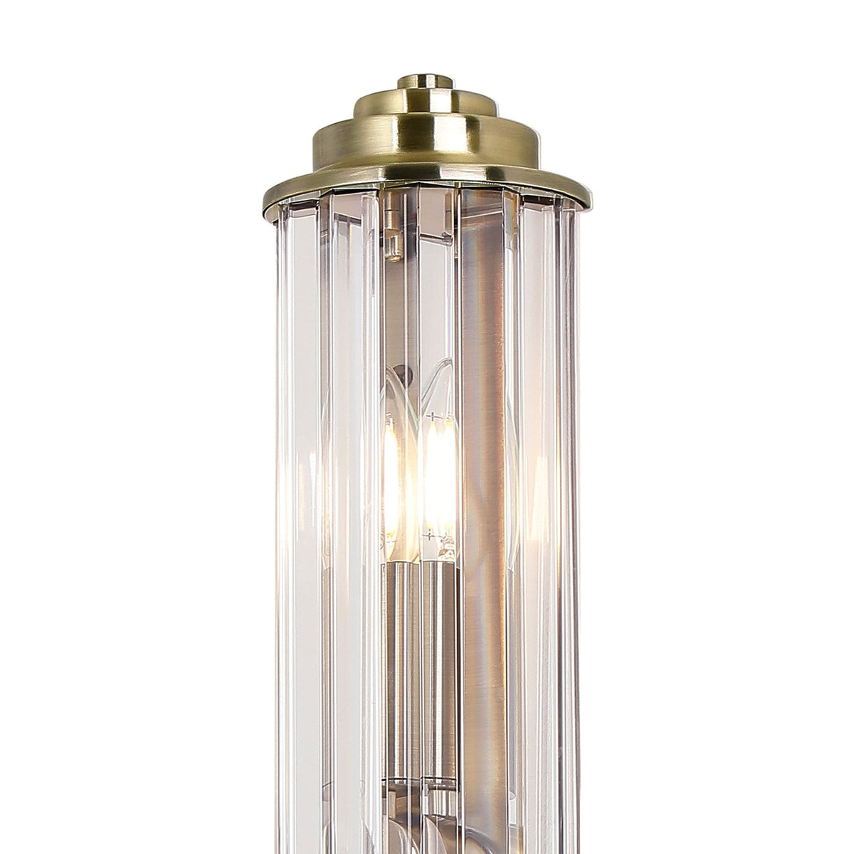 Caistor Flush IP44 Wall Light in Antique Brass with Clear Crystal Rods