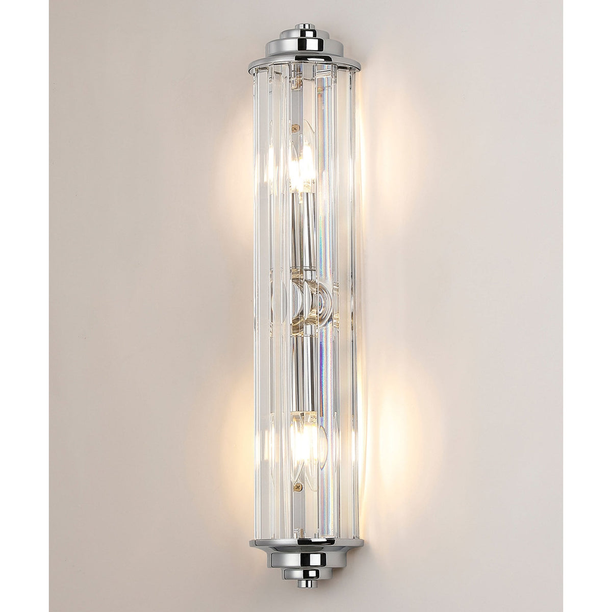 Caistor Flush IP44 Wall Light in Polished Chrome with Clear Crystal Rods