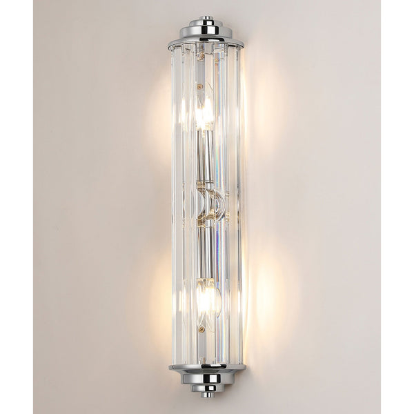 Caistor Flush IP44 Wall Light in Polished Chrome with Clear Crystal Rods