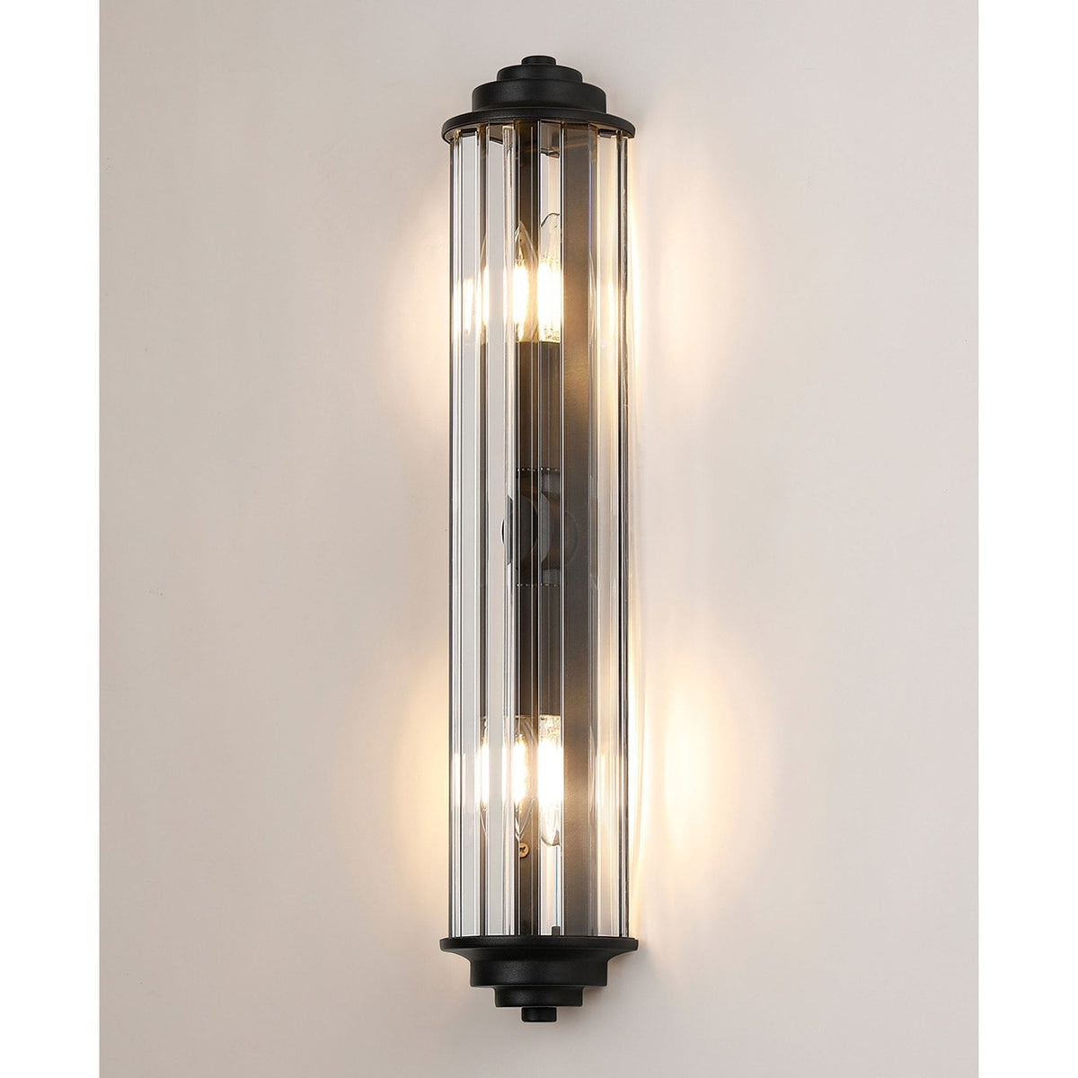 Caistor Flush IP44 Wall Light in Satin Black with Clear Crystal Rods