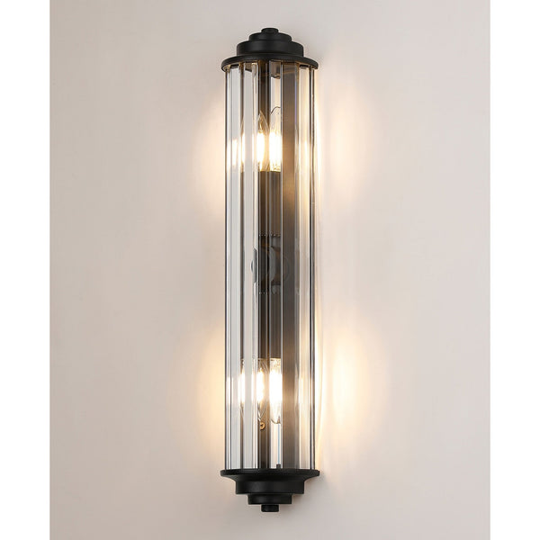 Caistor Flush IP44 Wall Light in Satin Black with Clear Crystal Rods