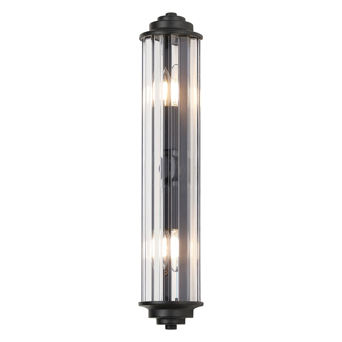 Caistor Flush IP44 Wall Light in Satin Black with Clear Crystal Rods