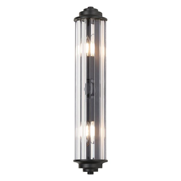 Caistor Flush IP44 Wall Light in Satin Black with Clear Crystal Rods