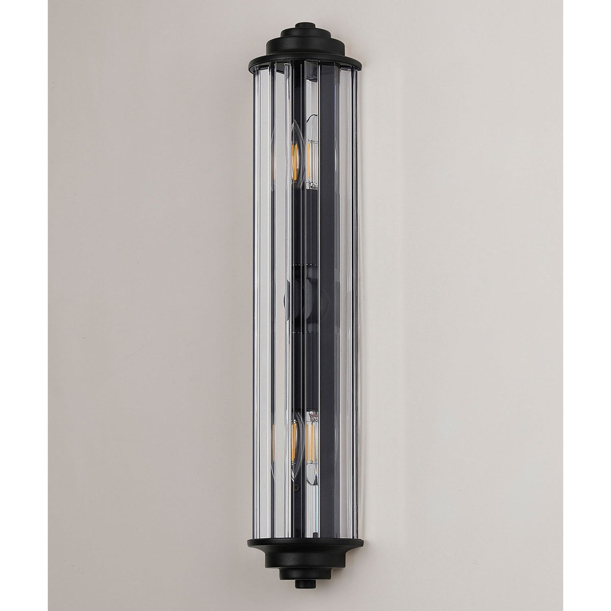 Caistor Flush IP44 Wall Light in Satin Black with Clear Crystal Rods