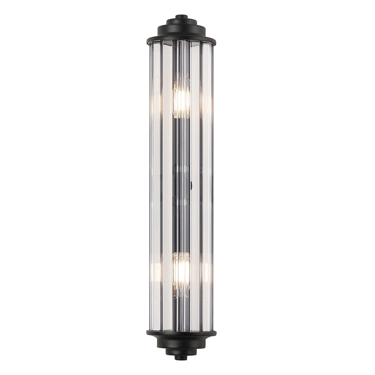 Caistor Flush IP44 Wall Light in Satin Black with Clear Crystal Rods