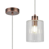 Tutbury IP44 Single Drop Pendant with Bronze Metalwork and Clear Ripple Glass Shade