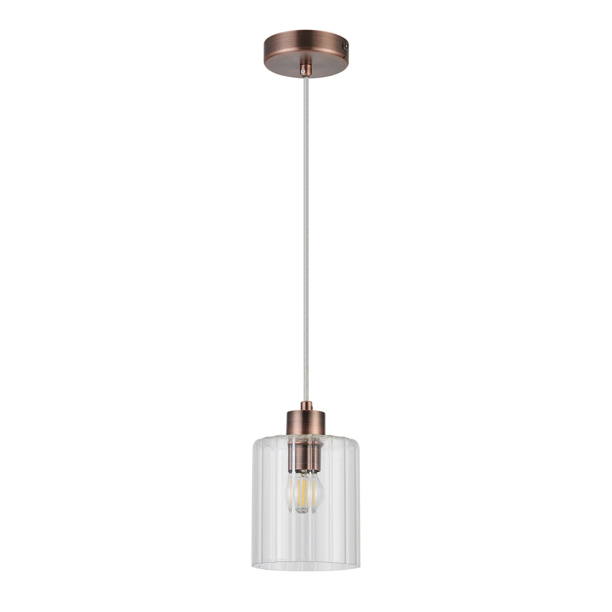 Tutbury IP44 Single Drop Pendant with Bronze Metalwork and Clear Ripple Glass Shade