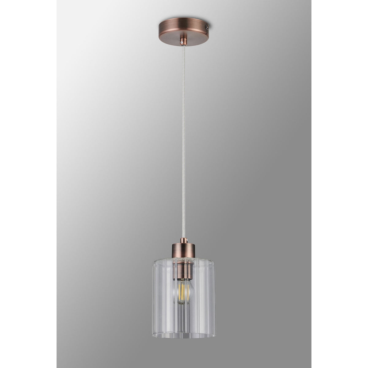 Tutbury IP44 Single Drop Pendant with Bronze Metalwork and Clear Ripple Glass Shade