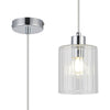 Tutbury IP44 Single Drop Pendant with Chrome Metalwork and Clear Ripple Glass Shade