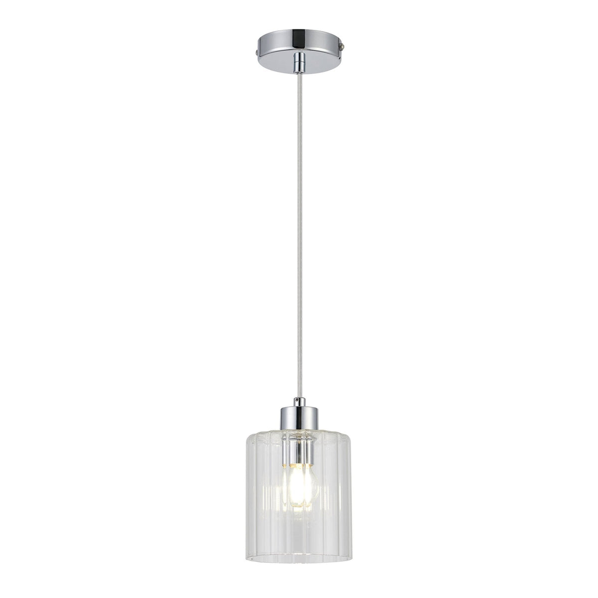 Tutbury IP44 Single Drop Pendant with Chrome Metalwork and Clear Ripple Glass Shade