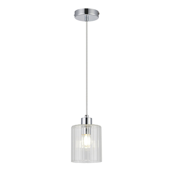 Tutbury IP44 Single Drop Pendant with Chrome Metalwork and Clear Ripple Glass Shade