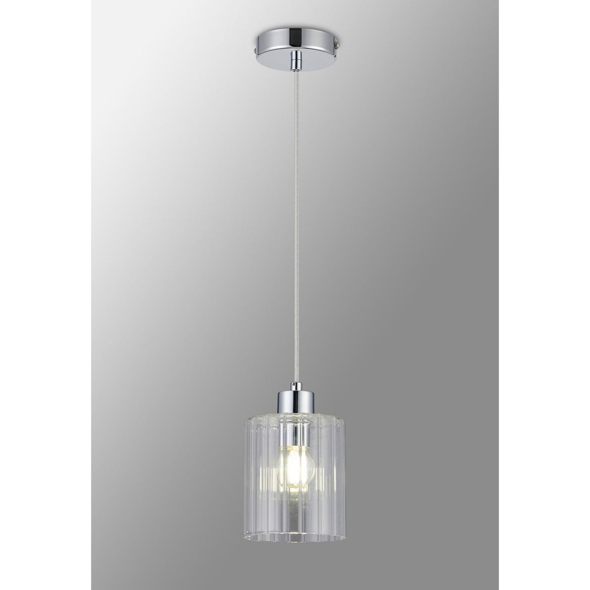Tutbury IP44 Single Drop Pendant with Chrome Metalwork and Clear Ripple Glass Shade