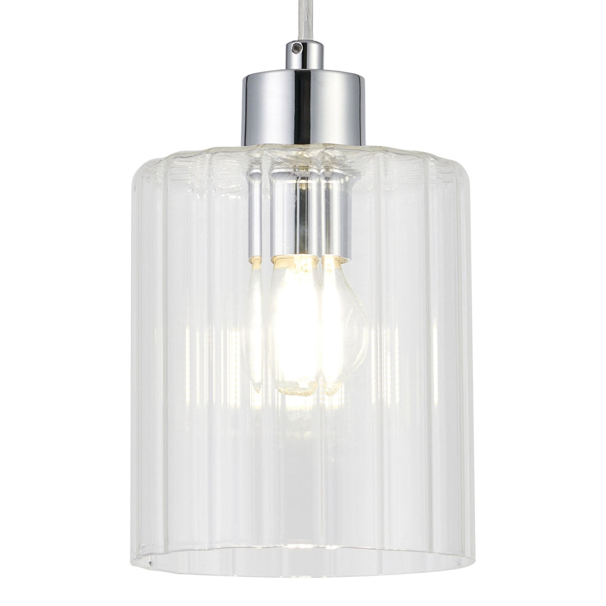 Tutbury IP44 Single Drop Pendant with Chrome Metalwork and Clear Ripple Glass Shade