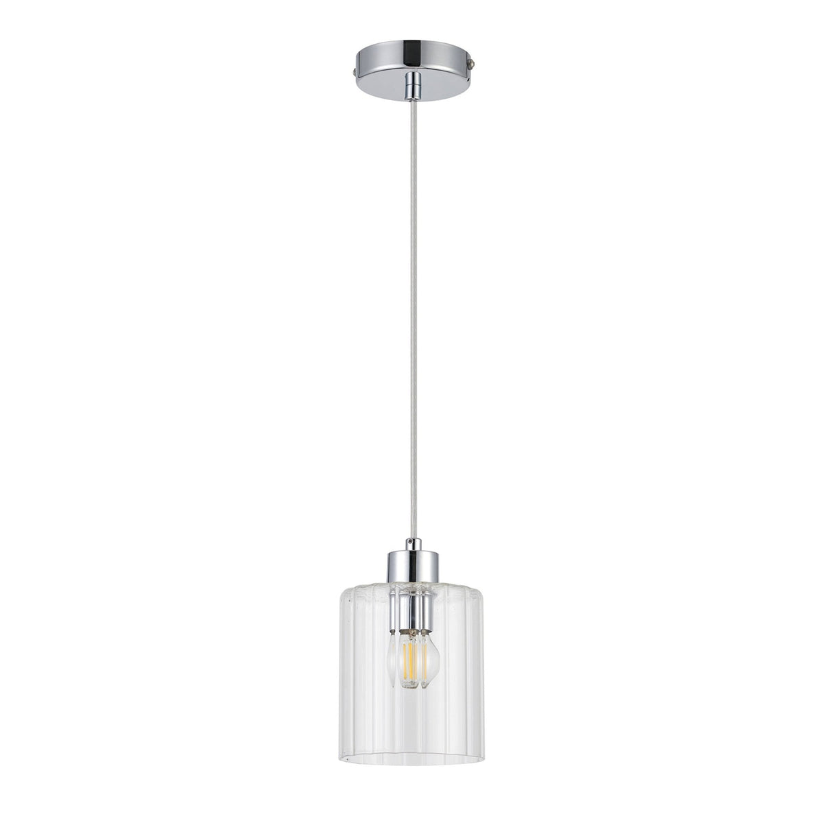 Tutbury IP44 Single Drop Pendant with Chrome Metalwork and Clear Ripple Glass Shade