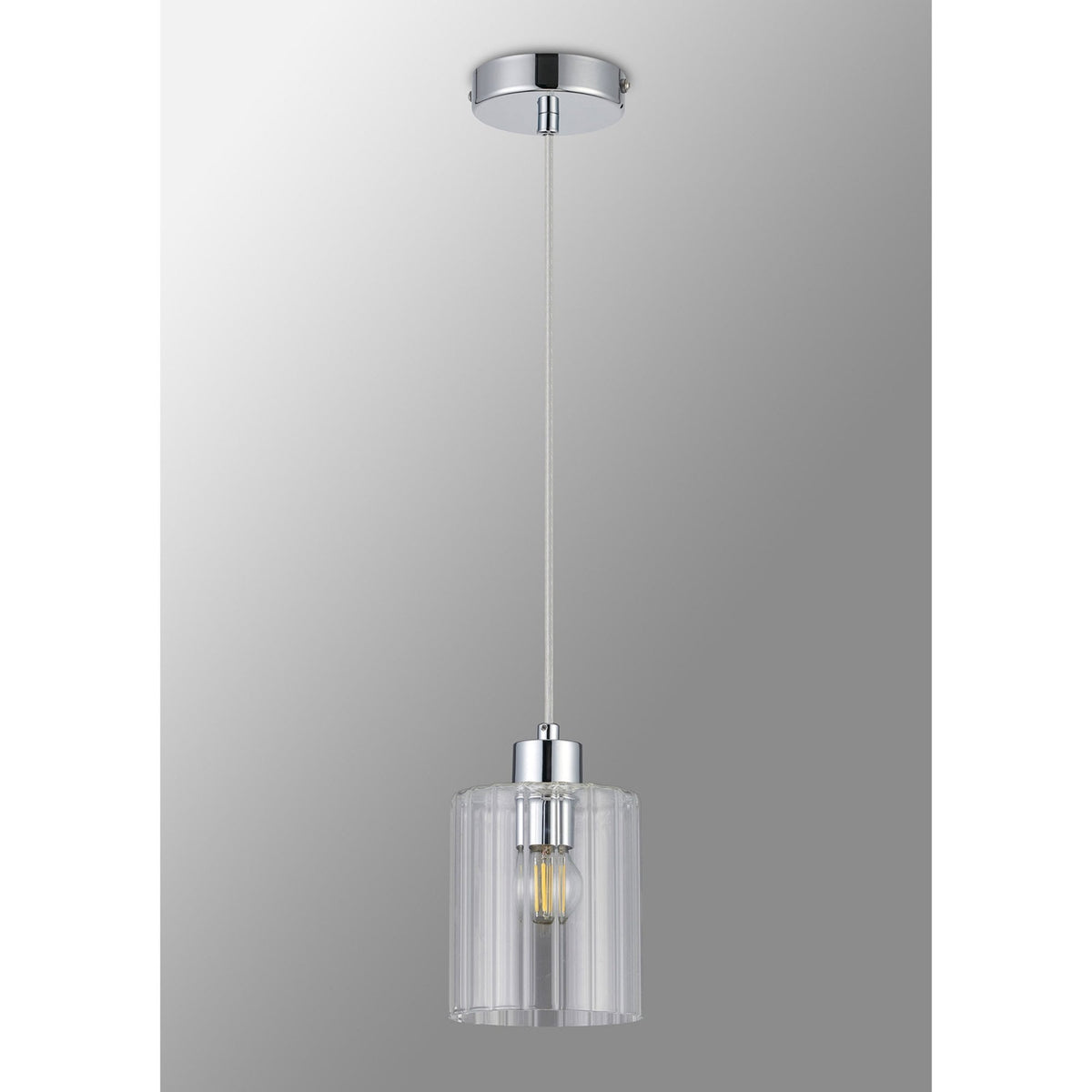 Tutbury IP44 Single Drop Pendant with Chrome Metalwork and Clear Ripple Glass Shade