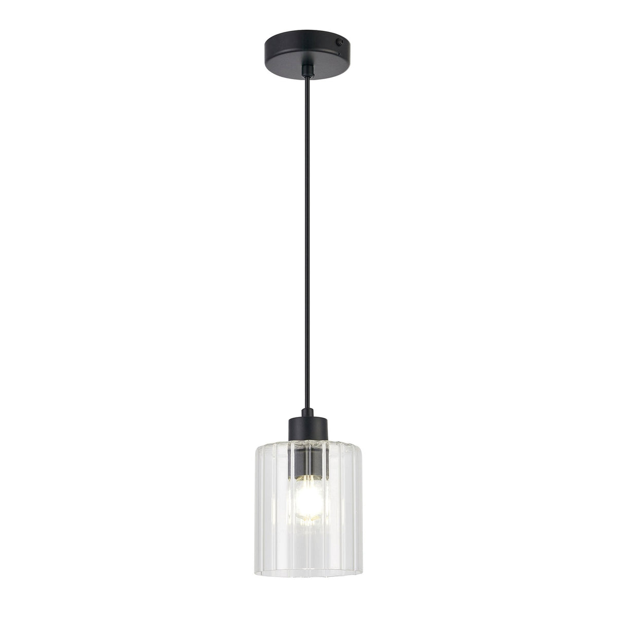 Tutbury IP44 Single Drop Pendant with Black Metalwork and Clear Ripple Glass Shade