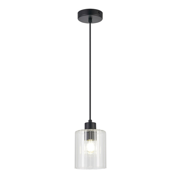Tutbury IP44 Single Drop Pendant with Black Metalwork and Clear Ripple Glass Shade