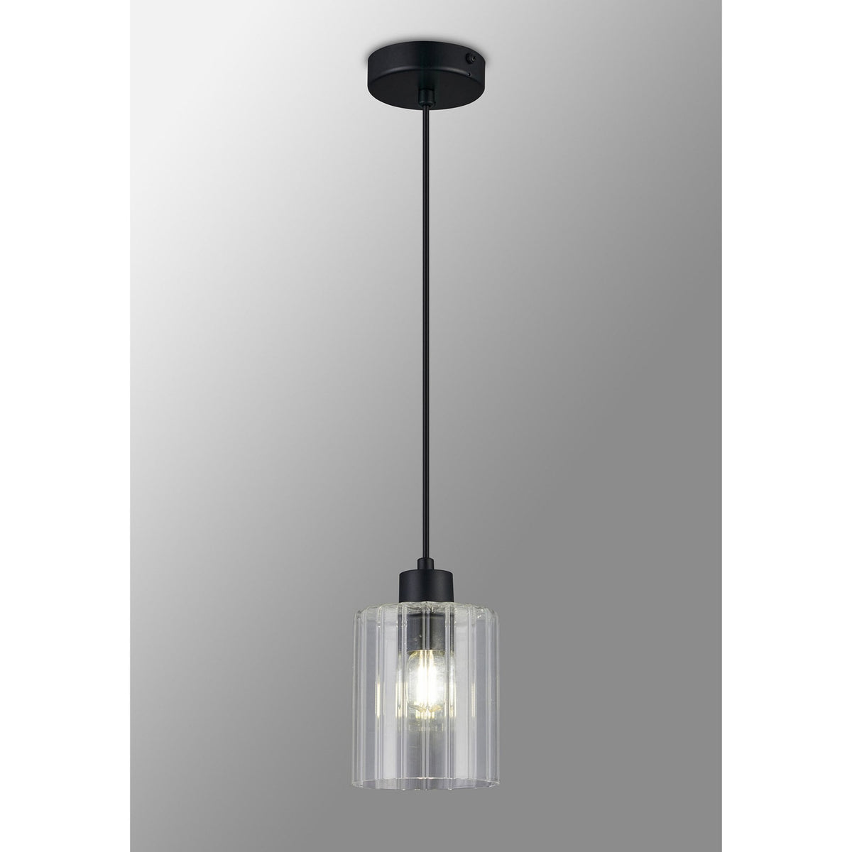 Tutbury IP44 Single Drop Pendant with Black Metalwork and Clear Ripple Glass Shade
