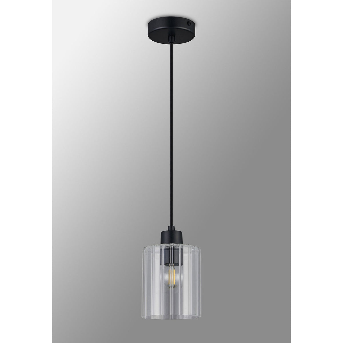 Tutbury IP44 Single Drop Pendant with Black Metalwork and Clear Ripple Glass Shade