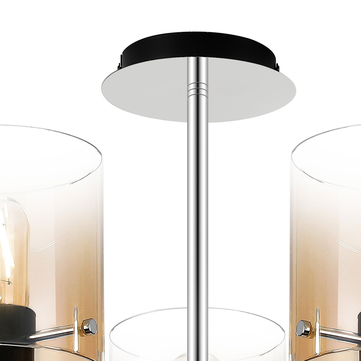 Belstone 5 Light Semi Flush Ceiling Light in Black & Chrome with Amber Fade Glass