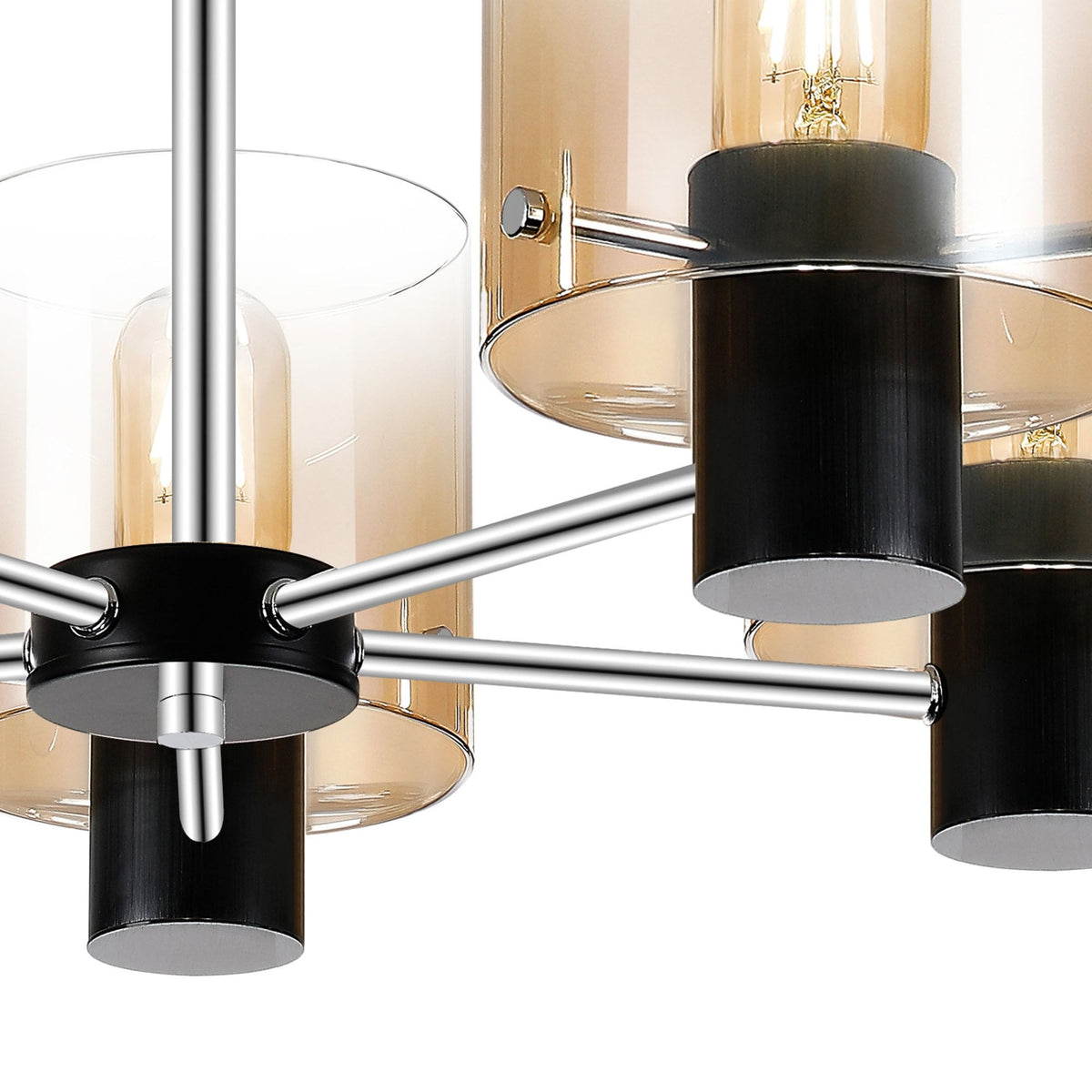 Belstone 5 Light Semi Flush Ceiling Light in Black & Chrome with Amber Fade Glass