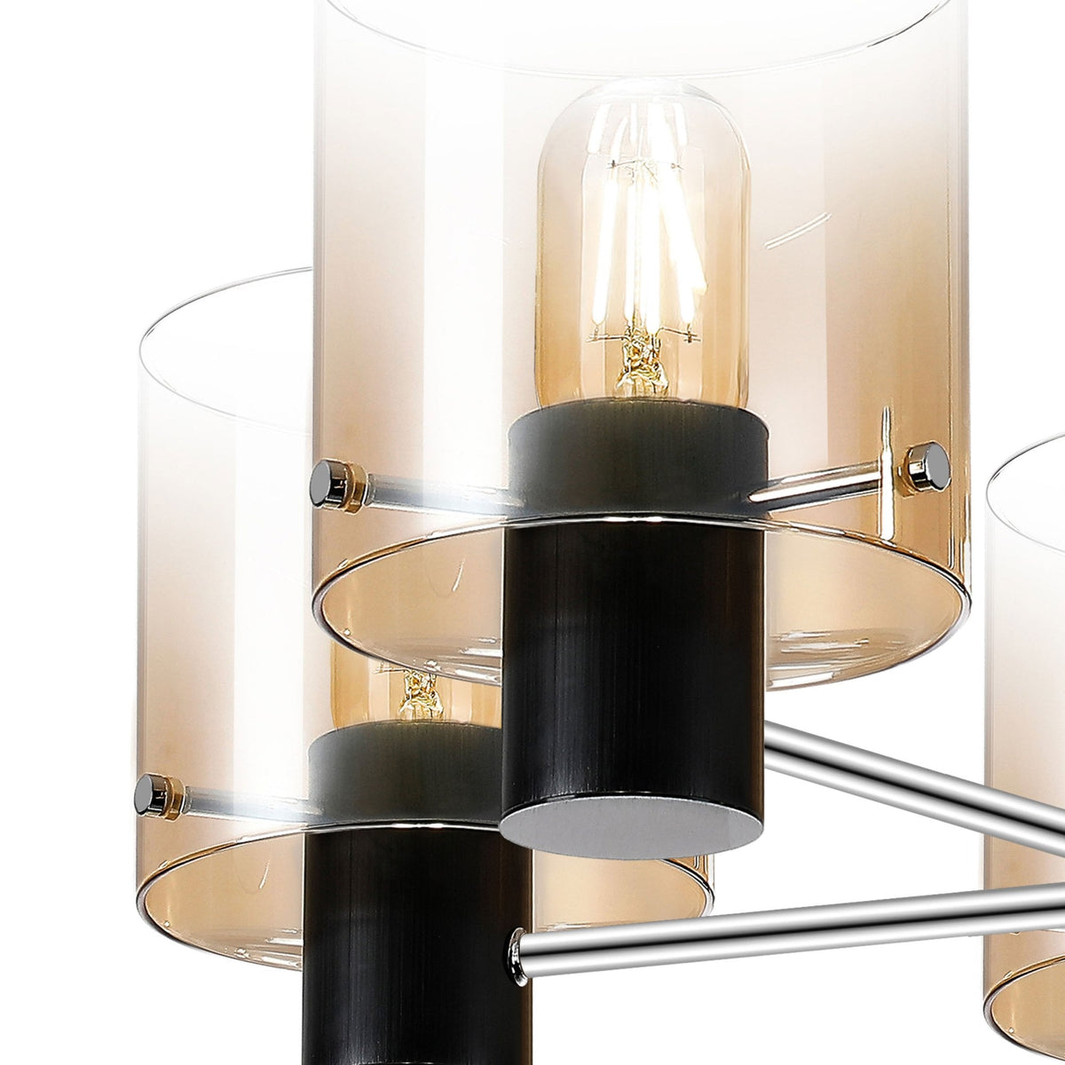 Belstone 5 Light Semi Flush Ceiling Light in Black & Chrome with Amber Fade Glass