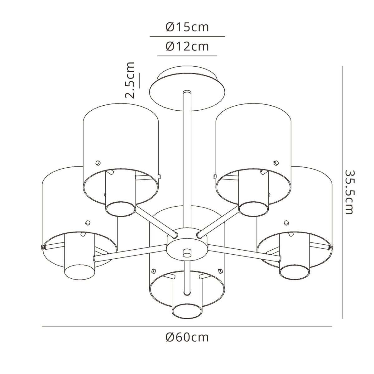 Belstone 5 Light Semi Flush Ceiling Light in Black & Chrome with Amber Fade Glass