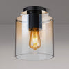 Belstone Round Flush Ceiling Light in Black & Chrome with Amber Fade Glass