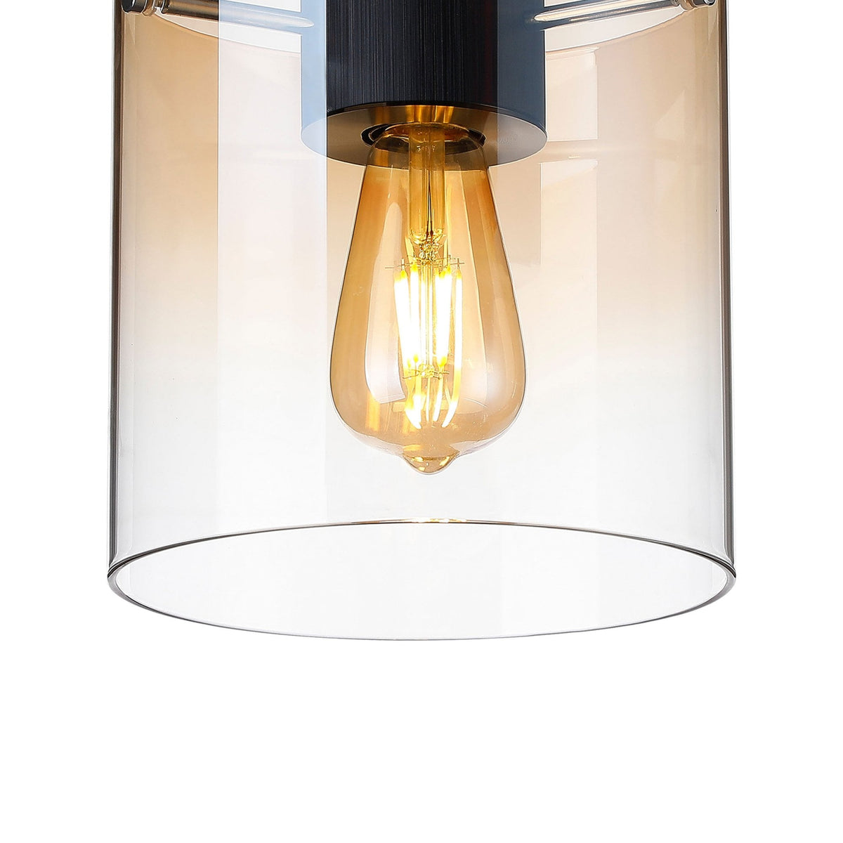 Belstone Round Flush Ceiling Light in Black & Chrome with Amber Fade Glass