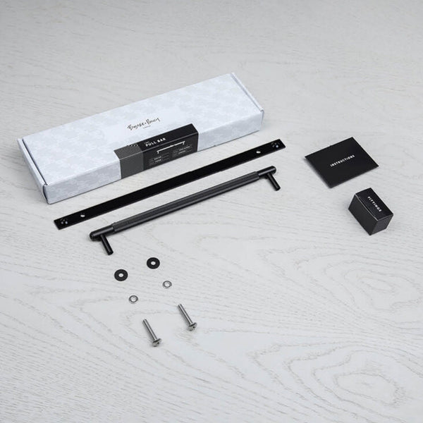 Linear Knurled Medium Pull Bar Cabinet Handle With Back Plate In Black