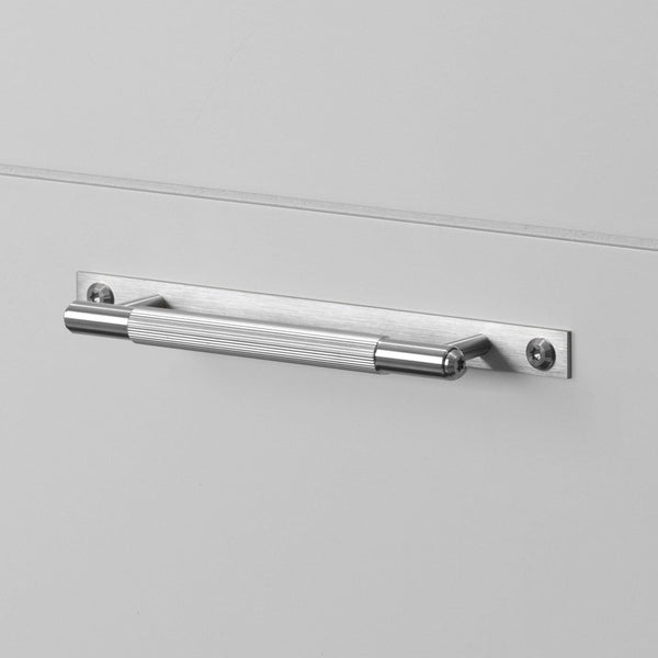 Linear Knurled Small Pull Bar Cabinet Handle With Back Plate In Solid Steel