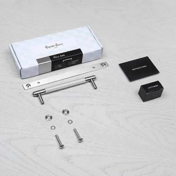 Linear Knurled Small Pull Bar Cabinet Handle With Back Plate In Solid Steel