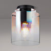 Belstone Round Flush Ceiling Light in Black & Chrome with Iridescent Fade Glass