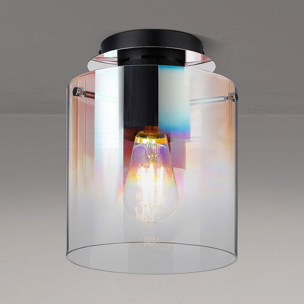 Belstone Round Flush Ceiling Light in Black & Chrome with Iridescent Fade Glass