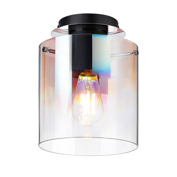 Belstone Round Flush Ceiling Light in Black & Chrome with Iridescent Fade Glass