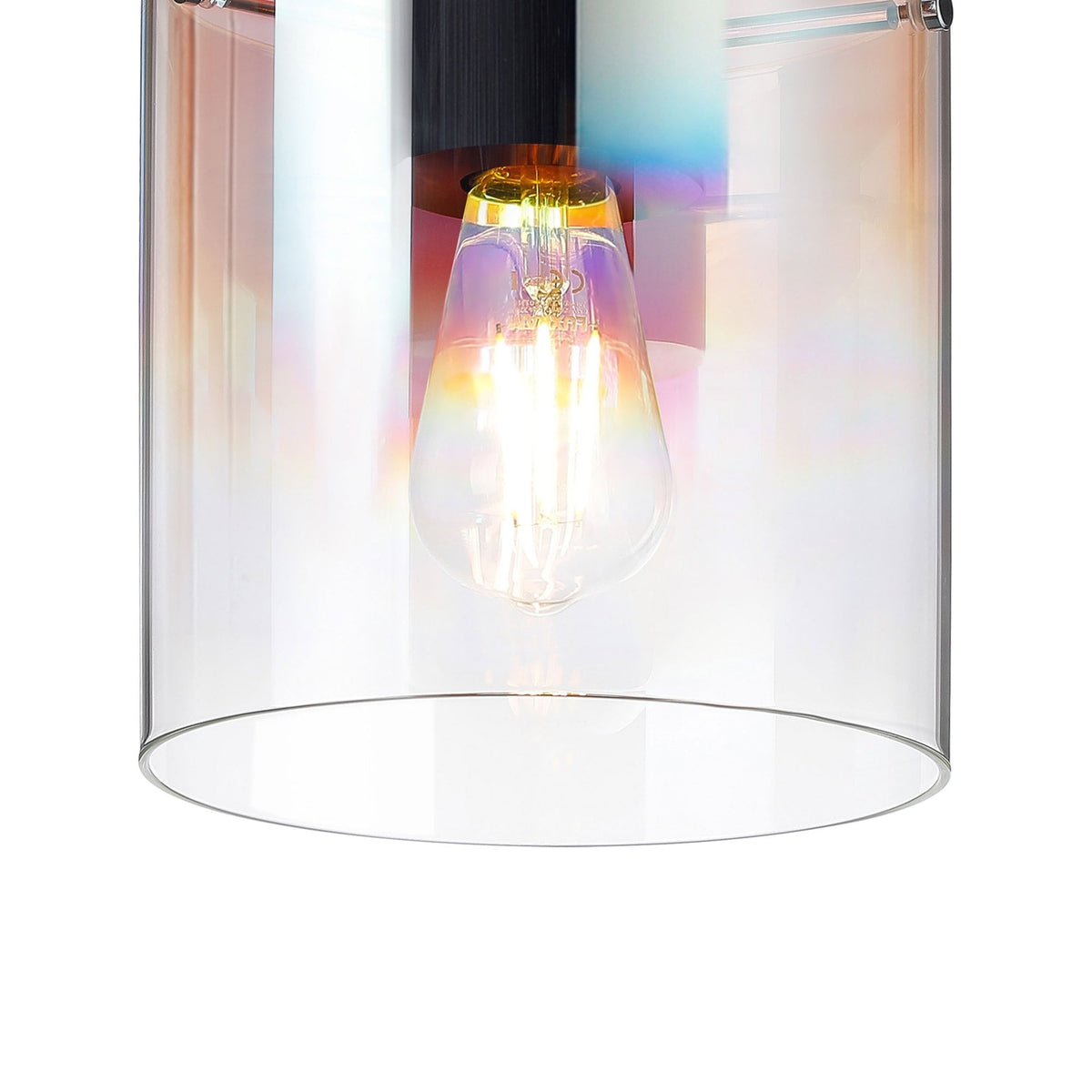 Belstone Round Flush Ceiling Light in Black & Chrome with Iridescent Fade Glass