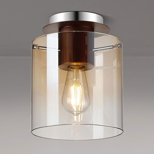 Belstone Round Flush Ceiling Light in Mocha with Amber Fade Glass