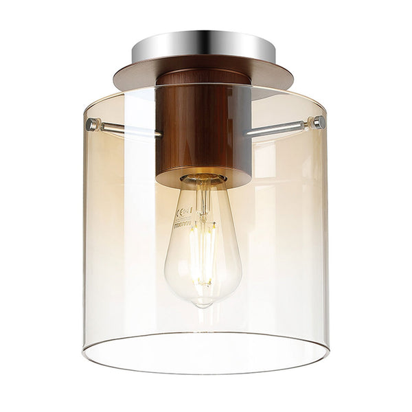 Belstone Round Flush Ceiling Light in Mocha with Amber Fade Glass
