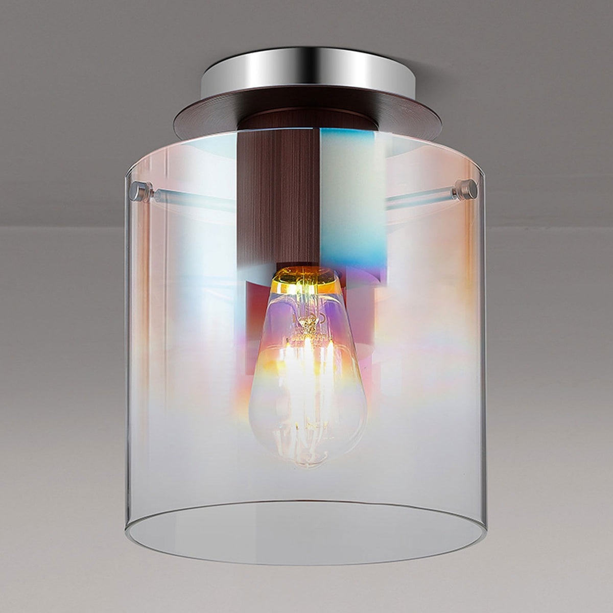 Belstone Round Flush Ceiling Light in Mocha with Iridescent Fade Glass