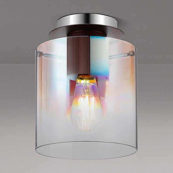 Belstone Round Flush Ceiling Light in Mocha with Iridescent Fade Glass