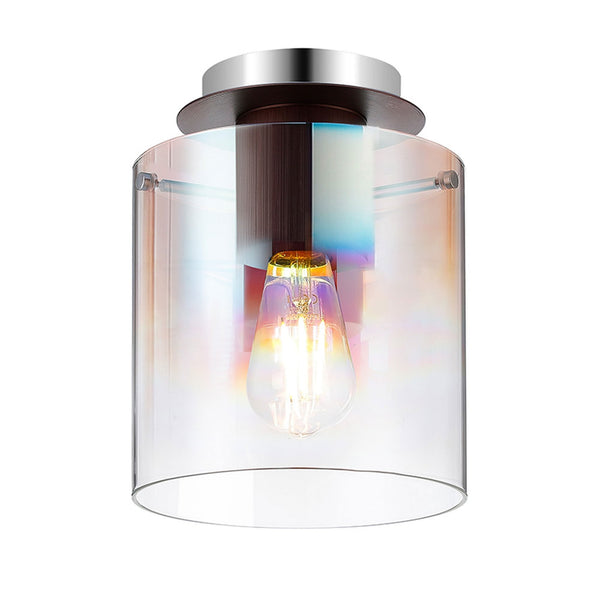 Belstone Round Flush Ceiling Light in Mocha with Iridescent Fade Glass