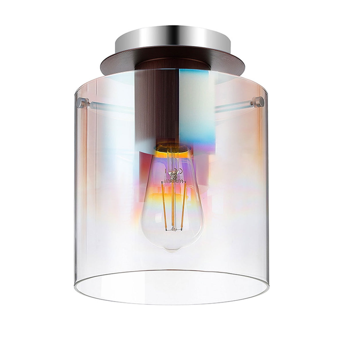 Belstone Round Flush Ceiling Light in Mocha with Iridescent Fade Glass