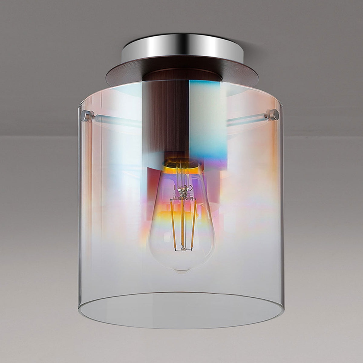 Belstone Round Flush Ceiling Light in Mocha with Iridescent Fade Glass